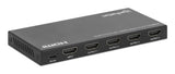 Manhattan HDMI Splitter with downscaling 4-Port , 4K@60Hz, Displays output from x1 HDMI source to x4 HD displays (same output to four displays), Downscale button to adjust a 4K input signal into 1080p, Micro-USB to USB-A power cable included (cable...