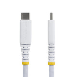 StarTech.com 6ft (1.8m) White USB-C Charging Cable, 60W (3A) PD, Dual-Layer Braided Nylon/TPE Jacket, Rugged USB C Charging Cord, USB 2.0 Laptop Charger Cable
