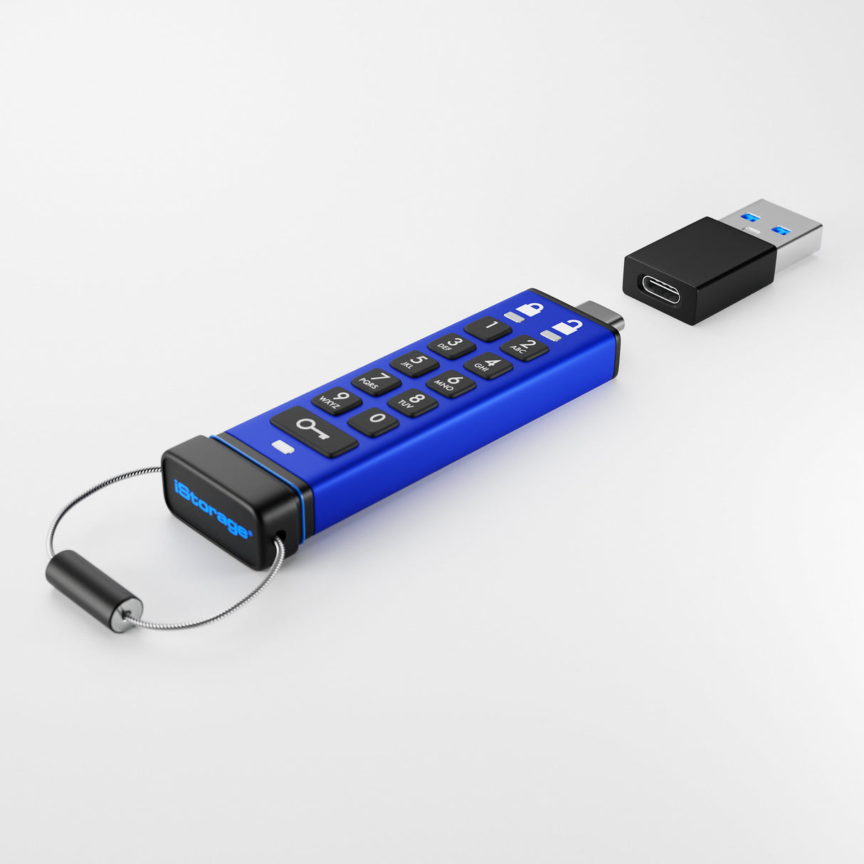 iStorage datAshur PRO+C 256GB | FIPS 140-3 Level 3 Certified | Secure USB Type-C drive | AES-XTS 256-bit Hardware Encryption | PIN protected | Type C-A adapter included