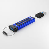 iStorage datAshur PRO+C 256GB | FIPS 140-3 Level 3 Certified | Secure USB Type-C drive | AES-XTS 256-bit Hardware Encryption | PIN protected | Type C-A adapter included