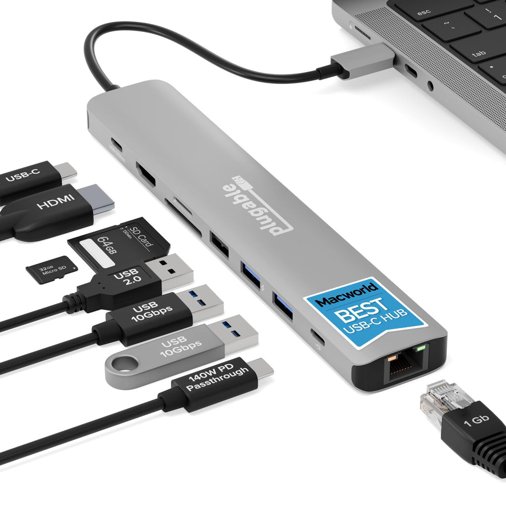Plugable Technologies USBC-9IN1E interface hub USB Type-C 10000 Mbit/s Grey