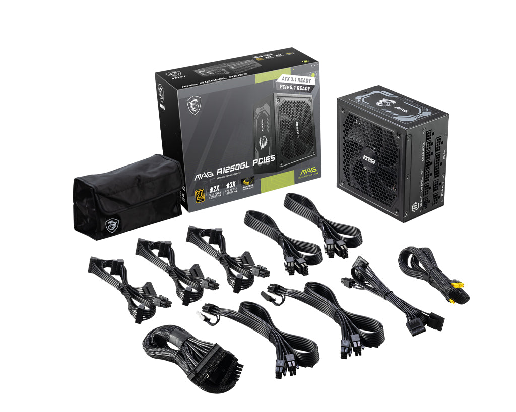 MSI MAG A1250GL PCIE5 power supply unit 1250 W 24-pin ATX ATX Black