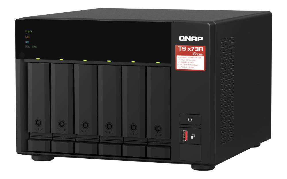 QNAP TS-673A-SW5T NAS/storage server Tower Ryzen Embedded V1500B 8 GB DDR4 0 TB QNAP QTS Black