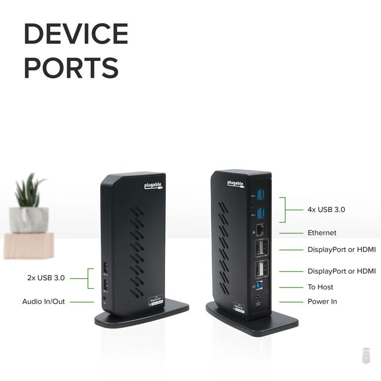 Plugable Technologies UD-6950Z laptop dock/port replicator Docking USB 3.2 Gen 1 (3.1 Gen 1) Type-C Black