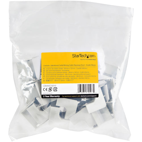 StarTech.com 20 Pack Cable Raceway Inside Corner Connectors for CBMWD3816 - Cable Management Accessories - Channel Raceway Fitting - Wiring Duct 90 Degree Inside Elbow - Plastic - UL - TAA