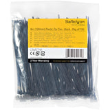 StarTech.com 4"(10cm) Cable Ties - 1/16"(2mm) wide, 7/8"(22mm) Bundle Diameter, 18lb(8kg) Tensile Strength, Nylon Self Locking Zip Ties with Curved Tip - 94V-2/UL Listed, 100 Pack - Black - TAA