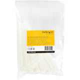 StarTech.com 6"(15cm) Reusable Cable Ties - 1/4"(7mm) wide, 1-3/8"(35mm) Bundle Dia. 50lb(22kg) Tensile Strength, Releasable Nylon Ties, Indoor/Outdoor, 94V-2/UL Listed, 100 Pack - White - TAA