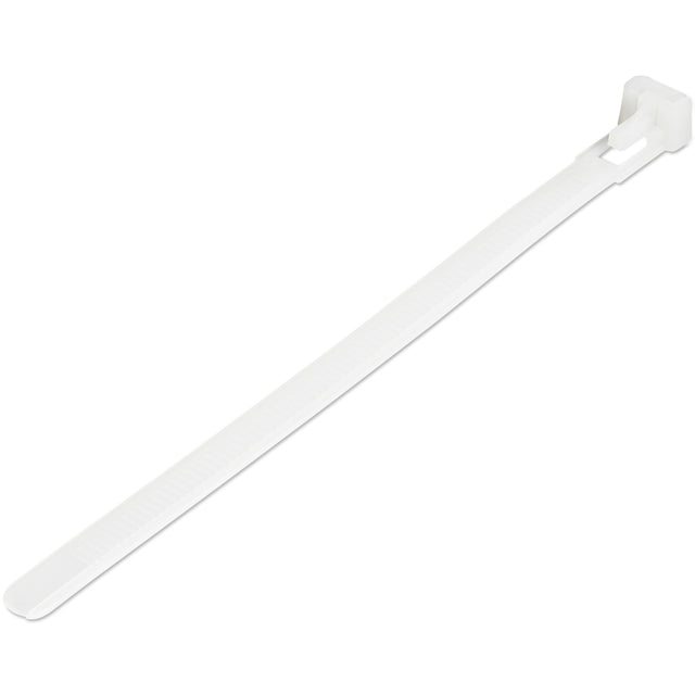 StarTech.com 6"(15cm) Reusable Cable Ties - 1/4"(7mm) wide, 1-3/8"(35mm) Bundle Dia. 50lb(22kg) Tensile Strength, Releasable Nylon Ties, Indoor/Outdoor, 94V-2/UL Listed, 100 Pack - White - TAA