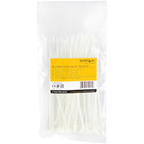 StarTech.com 100-Pack 6"(15cm) Cable Ties - 1/8"(3.6mm) wide, 1-3/8"(39mm) Bundle Diameter, 40lb(18kg) Tensile Strength, Nylon Self Locking Zip Ties with Curved Tip, UL Listed, White - TAA