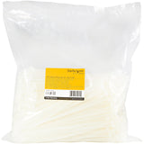 StarTech.com 10"(25cm) Cable Ties - 1/8"(4mm) wide, 2-5/8"(68mm) Bundle Diameter, 50lb(22kg) Tensile Strength, Nylon Self Locking Zip Ties w/Curved Tip, 94V-2/UL Listed, 1000 Pack - White - TAA