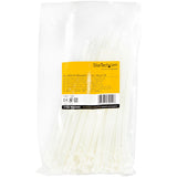 StarTech.com 8"(20cm) Reusable Cable Ties - 1/4"(7mm) wide, 1-7/8"(50mm) Bundle Dia. 50lb(22kg) Tensile Strength, Releasable Nylon Ties, Indoor/Outdoor, 94V-2/UL Listed, 100 Pack - White - TAA