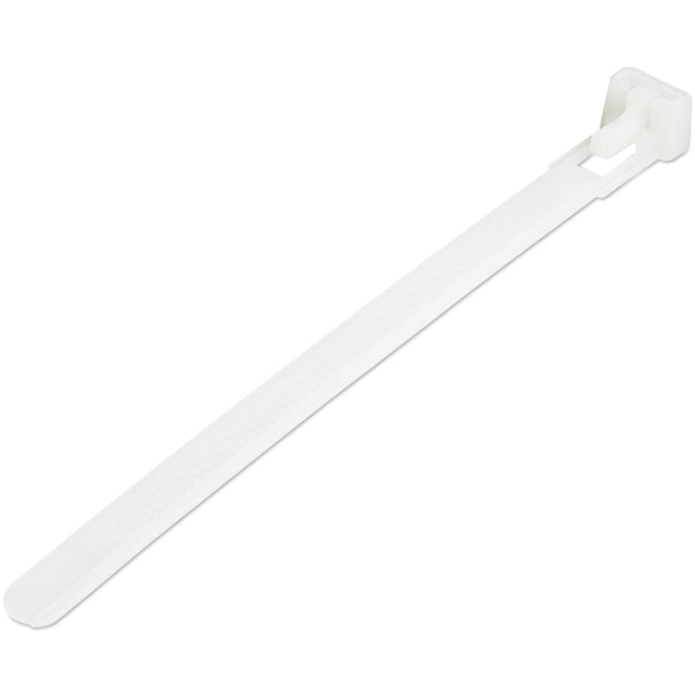 StarTech.com 5"(12cm) Reusable Cable Ties - 1/4"(7mm) wide, 1-1/8"(30mm) Bundle Dia. 50lb(22kg) Tensile Strength, Releasable Nylon Ties, Indoor/Outdoor, 94V-2/UL Listed, 100 Pack - White - TAA