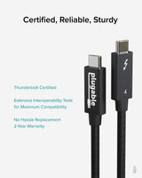 Plugable Technologies Thunderbolt 4 Cable [Thunderbolt Certified] 3.3ft USB4 Cable with 100W Charging, Single 8K or Dual 4K Displays, 40Gbps Data Transfer, Compatible with Thunderbolt, USB4, USB-C - Driverless