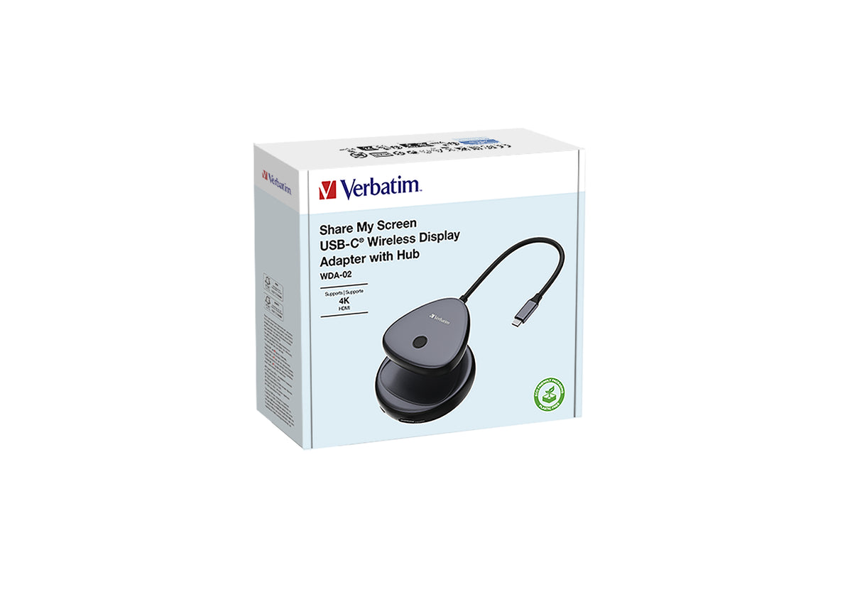 Verbatim Share My Screen USB-C Wireless Display Adapter 4K with Hub WDA-02