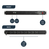 StarTech.com Rackmount PDU with 8 Outlets and Surge Protection - 1U