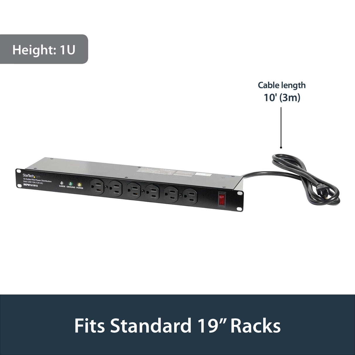 StarTech.com Rackmount PDU with 16 Outlets and Surge Protection - 1U
