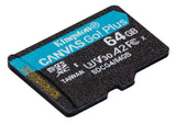 Kingston Technology 64GB microSDXC Canvas Go Plus Gen4 200MB/s A2 U3 V30 Card + Adapter