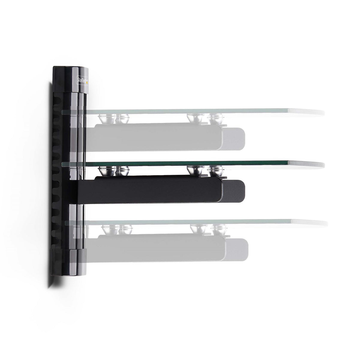 StarTech.com Floating Wall-Mounted AV Shelf, Adjustable Height Shelf For Under TV, Organize A/V Equipment On Black Tempered Glass Shelf
