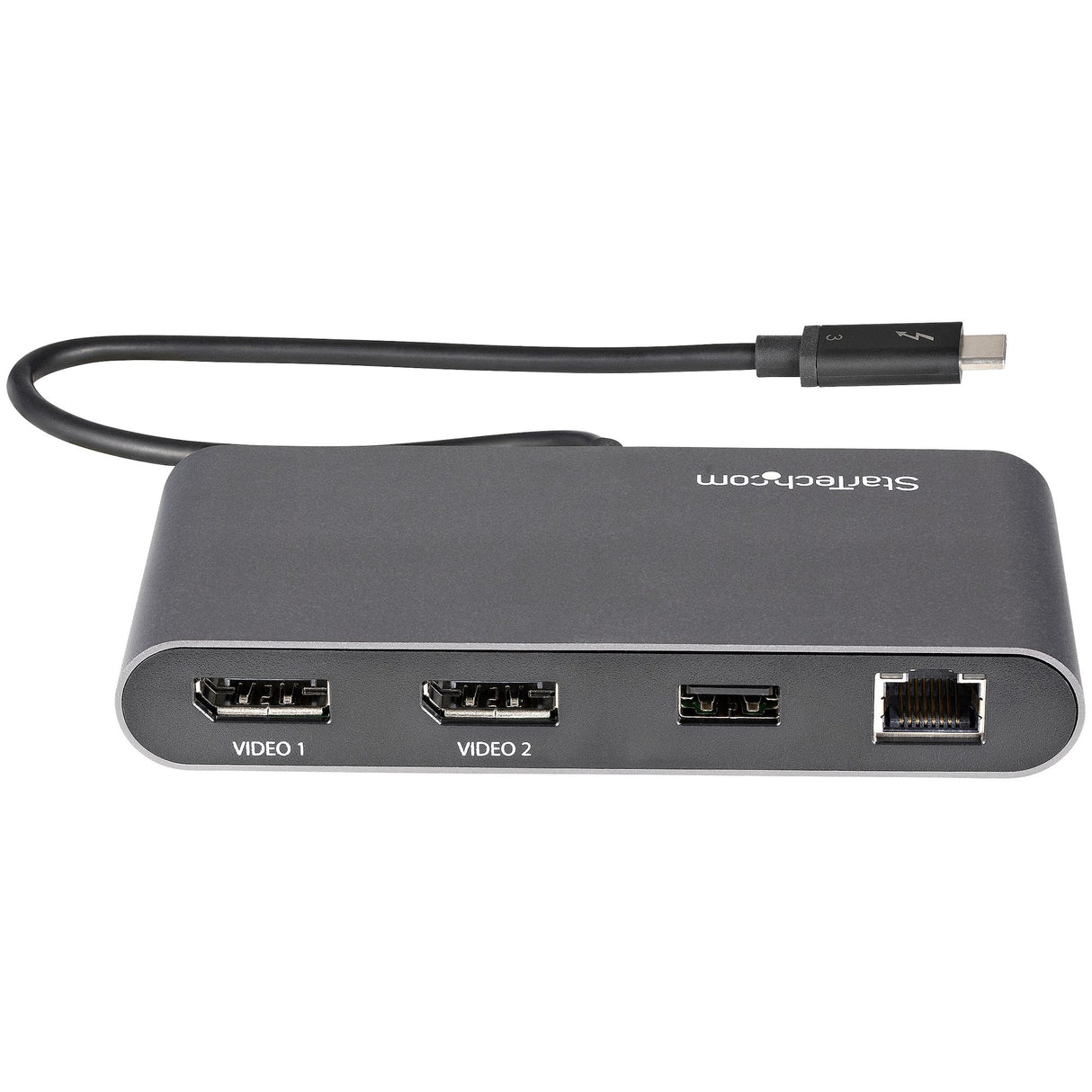 StarTech.com Dual-Monitor Thunderbolt Mini Dock, 4K 60Hz DisplayPort, Driverless Hub for Windows & Mac, Gigabit Ethernet, 1x USB-A (USB 5Gbps), 11in (28cm) Cable