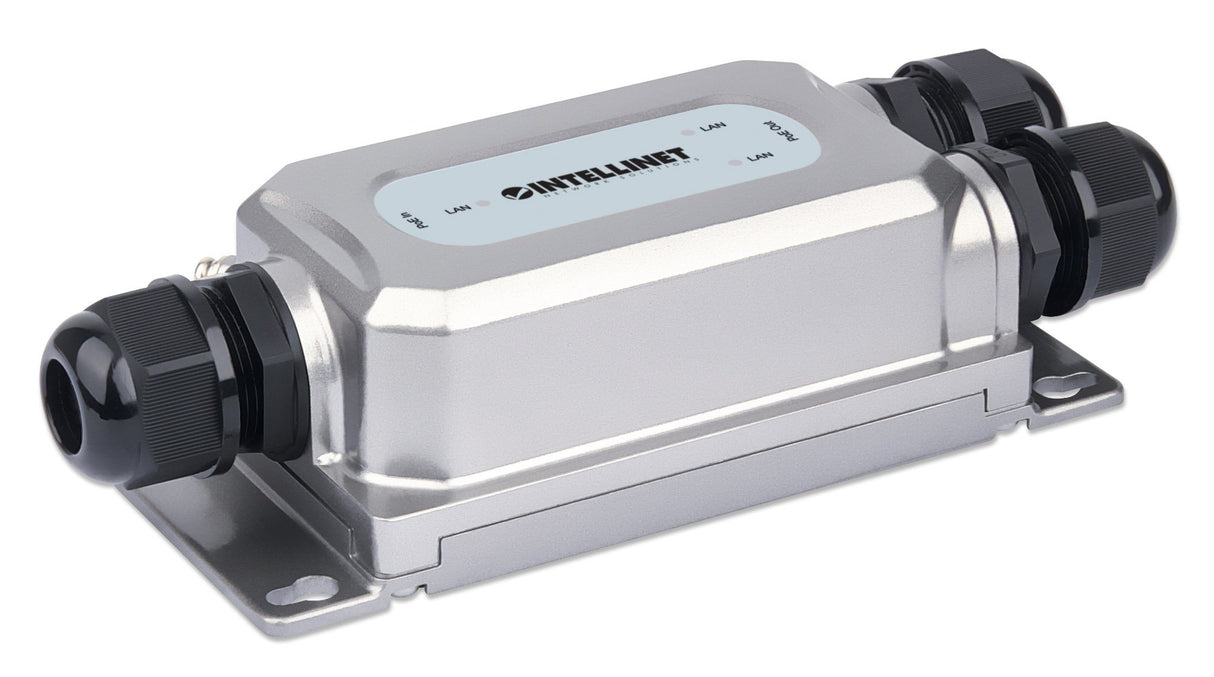 Intellinet 2-Port Outdoor Vandalproof Gigabit PoE++ Extender, Two 30 W Ports, Extends PoE up to 100 m (328 ft.), 60 W Power Budget, IEEE 802.3bt (4PPoE) Compliant, IP67 Waterproof, IK10-rated, Metal Housing