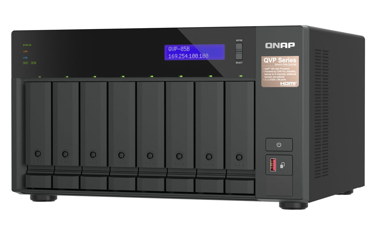QNAP QVP-85B NAS/storage server Tower Intel® Core™ i5 32 GB DDR4 0 TB QVR Pro Black