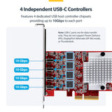 StarTech.com 4-Port USB Type-C PCIe Card, USB 3.2 10Gbps, USB-C PCI Express Expansion Card, 4x Independent USB Controllers, Windows/Linux/macOS, TAA-Compliant