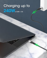 Manhattan Fast USB-C to USB-C Cable (240W), 2m, 240W Laptop Charging, Works with ALL Laptops (Note additional USB-C 240W wall charger needed), Extra-Long Reach for Desk or Floor Sockets, 3 year Warranty