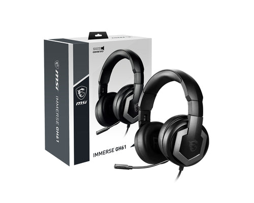 MSI IMMERSE GH61 Hi-RES 7.1 Virtual Surround Sound Gaming Headset 'Black with Silver Dragon Logo, Speakers installed by ONKYO, USB and 3.5mm audio connector, Built-in ESS DAC and AMP, 40mm Drivers, retractable Mic'