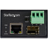 StarTech.com Industrial Fiber to Ethernet Media Converter - 100Mbps SFP to RJ45/Cat6 - Singlemode/Multimode Optical Fiber to Copper Network - 12-56V DC - IP-30/ -40 to +75C - TAA