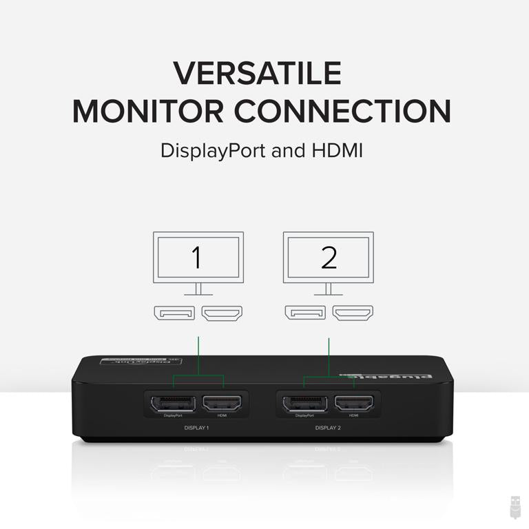 Plugable Technologies 4K DisplayPort and HDMI Dual Monitor Adapter for USB 3.0 and USB-C, Compatible with Windows
