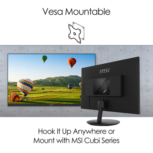 MSI Pro MP242 23.8 Inch Monitor, Full HD (1920 x 1080), 75Hz, IPS, 5ms, HDMI, VGA, Built-in Speakers, Anti-Glare, Anti-Flicker, Less Blue light, TÜV Certified, VESA, Kensington, Black