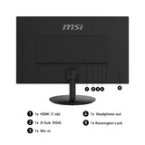 MSI Pro MP242 23.8 Inch Monitor, Full HD (1920 x 1080), 75Hz, IPS, 5ms, HDMI, VGA, Built-in Speakers, Anti-Glare, Anti-Flicker, Less Blue light, TÜV Certified, VESA, Kensington, Black