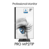 MSI Pro MP271P 27 Inch Monitor with Adjustable Stand, Full HD (1920 x 1080), 75Hz, IPS, 5ms, HDMI, VGA, Built-in Speakers, Anti-Glare, Anti-Flicker, Less Blue light, TÜV Certified, VESA, Kensington, Black