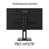 MSI Pro MP271P 27 Inch Monitor with Adjustable Stand, Full HD (1920 x 1080), 75Hz, IPS, 5ms, HDMI, VGA, Built-in Speakers, Anti-Glare, Anti-Flicker, Less Blue light, TÜV Certified, VESA, Kensington, Black