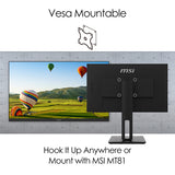 MSI Pro MP271P 27 Inch Monitor with Adjustable Stand, Full HD (1920 x 1080), 75Hz, IPS, 5ms, HDMI, VGA, Built-in Speakers, Anti-Glare, Anti-Flicker, Less Blue light, TÜV Certified, VESA, Kensington, Black