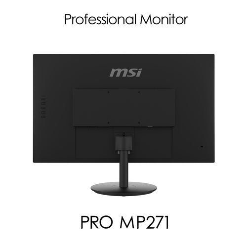 MSI Pro MP271 27 Inch Monitor, Full HD (1920 x 1080), 75Hz, IPS, 5ms, HDMI, VGA, Built-in Speakers, Anti-Glare, Anti-Flicker, Less Blue light, TÜV Certified, VESA, Kensington, Black