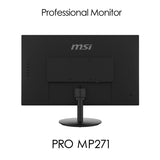 MSI Pro MP271 27 Inch Monitor, Full HD (1920 x 1080), 75Hz, IPS, 5ms, HDMI, VGA, Built-in Speakers, Anti-Glare, Anti-Flicker, Less Blue light, TÜV Certified, VESA, Kensington, Black