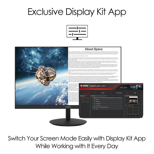 MSI Pro MP271 27 Inch Monitor, Full HD (1920 x 1080), 75Hz, IPS, 5ms, HDMI, VGA, Built-in Speakers, Anti-Glare, Anti-Flicker, Less Blue light, TÜV Certified, VESA, Kensington, Black