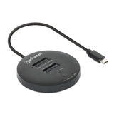 Manhattan Dual-Bay M.2 NVMe SSD Clone Station, Drive Dock for Duplication or Access, Integrated USB-C Cable, 10 Gbps SuperSpeed+ USB (USB 3.2 Gen 2), For 2230/2242/2260/2280/22110 SSDs with M Key or B+M Key, Black