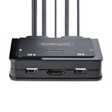 StarTech.com 2-Port Hybrid USB-C HDMI Cable KVM Switch, 4K 60Hz, Compact KVM with 6ft/1.8m USB-A/HDMI/Audio & 4ft/1.2m USB-C Integrated Host Cables, Bus Powered - Remote Push Button/Hotkey Switching
