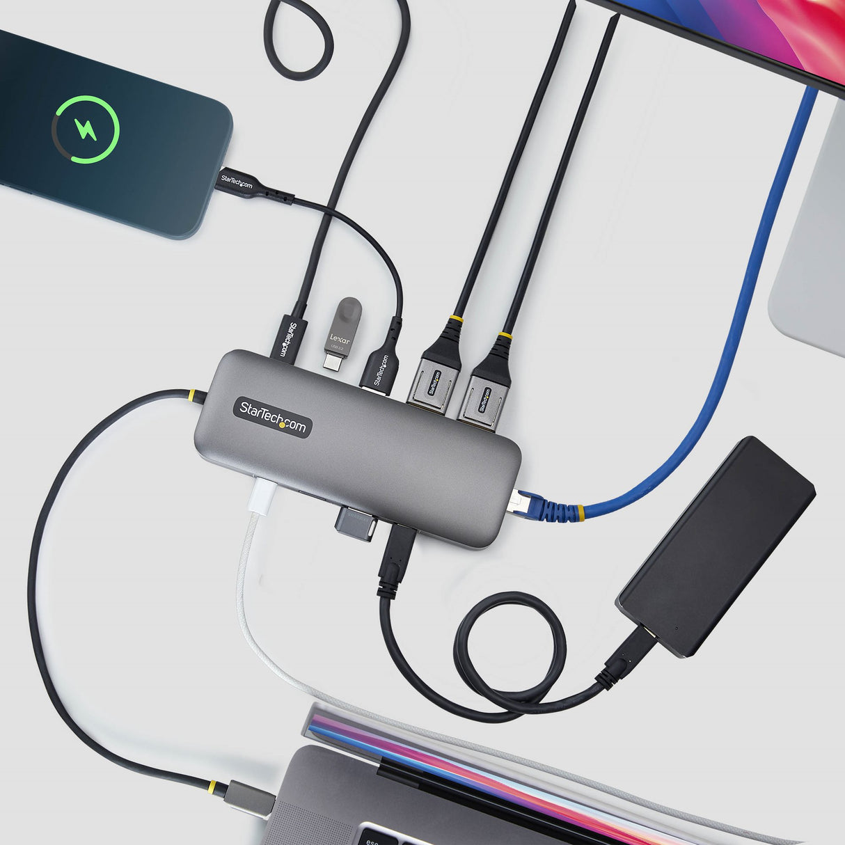 StarTech.com 10-in-1 USB-C to Dual-DisplayPort Multiport Adapter, 100W Power Delivery Charging, 2x 4K 60Hz, 5-Port 5Gbps Hub, Gigabit Ethernet, Type-C Mini Dock