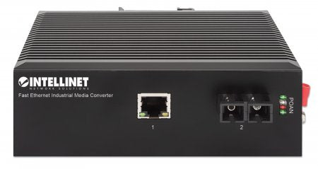 Intellinet Industrial Fast Ethernet Media Converter, 100Base-TX to 100Base-FX (SC) Single-mode, 20 km, IP40-rated Metal Housing, DIN-rail Mount