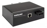 Intellinet Industrial Fast Ethernet Media Converter, 100Base-TX to 100Base-FX (SC) Single-mode, 20 km, IP40-rated Metal Housing, DIN-rail Mount