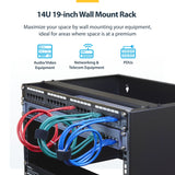 StarTech.com 14U Wall Mount Network Rack - 14" (35.5cm) Deep (Low Profile) - 19" Patch Panel Bracket for Shallow Server, IT Equipment, Network Switches - 77lbs/35kg Weight Cap., Black