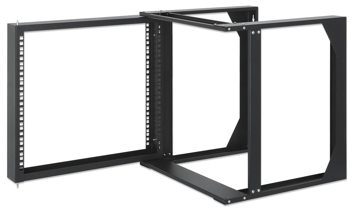 Intellinet 19" Wall Mount Open Frame Network Rack, 9U, Front-hinged Swing Frame Flat Pack, 2-Post, 17.7 in. Depth, Black RAL 9004