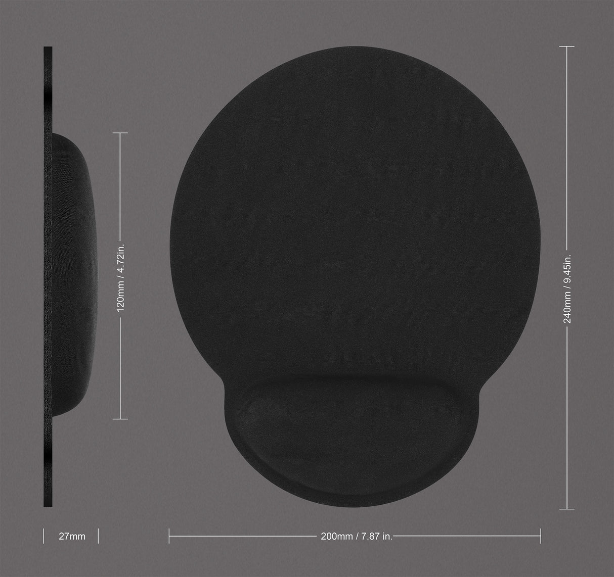 Manhattan Wrist Gel Support Pad and Mouse Mat, Black, 241 × 203 × 40 mm, non slip base, Lifetime Warranty, Card Retail Packaging