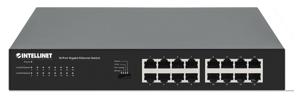 Intellinet 16-Port Gigabit Ethernet Switch 16 x 10/100/1000 Mbps RJ45 Ports, Green Ethernet / IEEE 802.3az Energy Efficient Ethernet, Desktop Format, Includes Optional 19" Rackmount Brackets