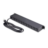 StarTech.com 12-Outlet Horizontal Rack Mount Metered PDU, 1U Server Power Strip w/Surge Protector, 125V/15A, 8ft (2.4m) Power Cable, Power Distribution Unit, TAA