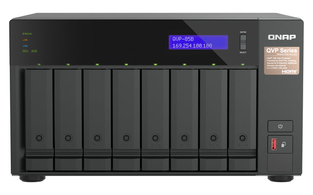 QNAP QVP-85B NAS/storage server Tower Intel® Core™ i5 32 GB DDR4 0 TB QVR Pro Black