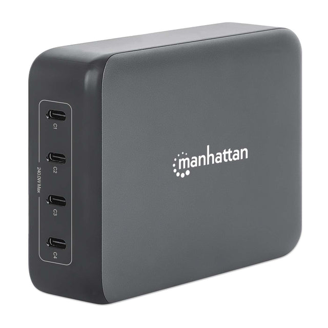 Manhattan 4-Port GaN USB Power Delivery Charging Station - 240 W / PD 3.1, Four USB-C PD Ports with up to 140 W per Port, 240 W Total Output, Power Delivery 3.1, Black